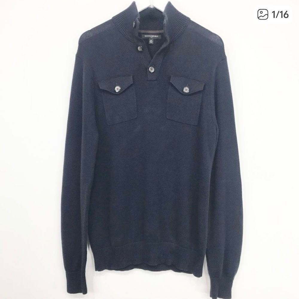 Banana Republic Factory Navy Blue 100% Cotton Quarter Button Pullover Sweater